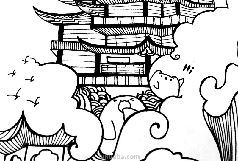 中国风建筑简笔画过程解析，新手也能画的很好看