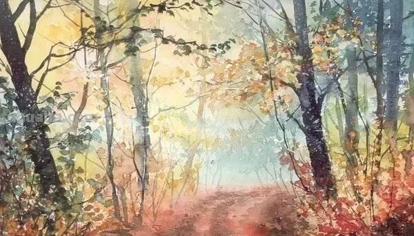 洒满阳光的小树林｜自然系赏心悦目风景水彩画