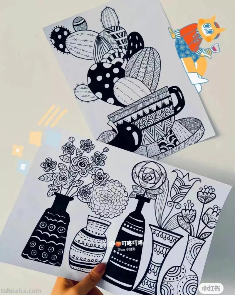 动漫人物，创意素描，黑白彩色线描，组合创意简笔画96张少儿绘画