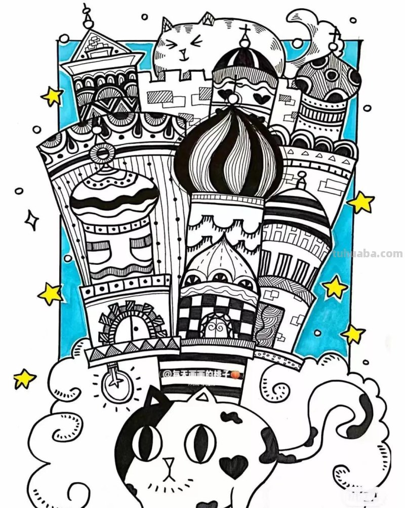 动漫人物，创意素描，黑白彩色线描，组合创意简笔画96张少儿绘画