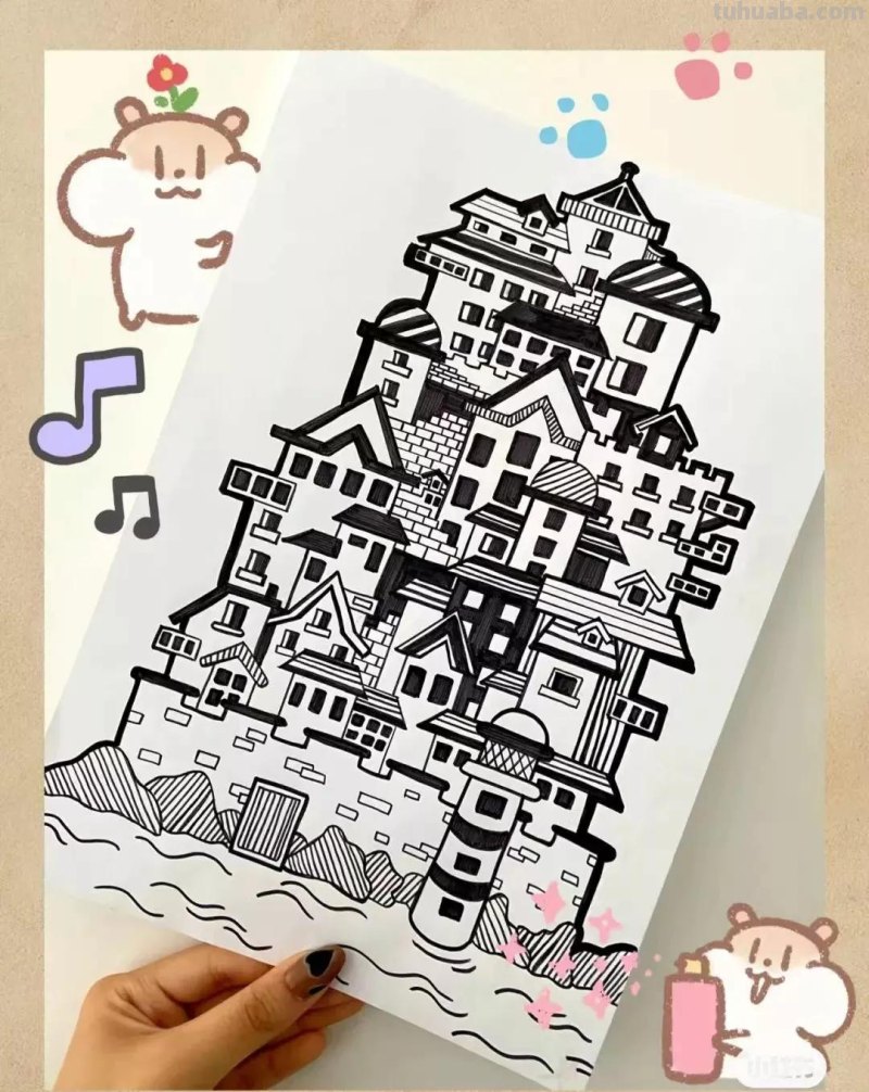 动漫人物，创意素描，黑白彩色线描，组合创意简笔画96张少儿绘画