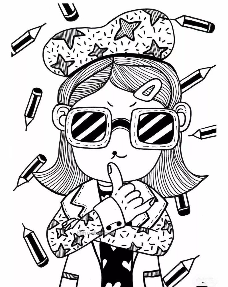 动漫人物，创意素描，黑白彩色线描，组合创意简笔画96张少儿绘画