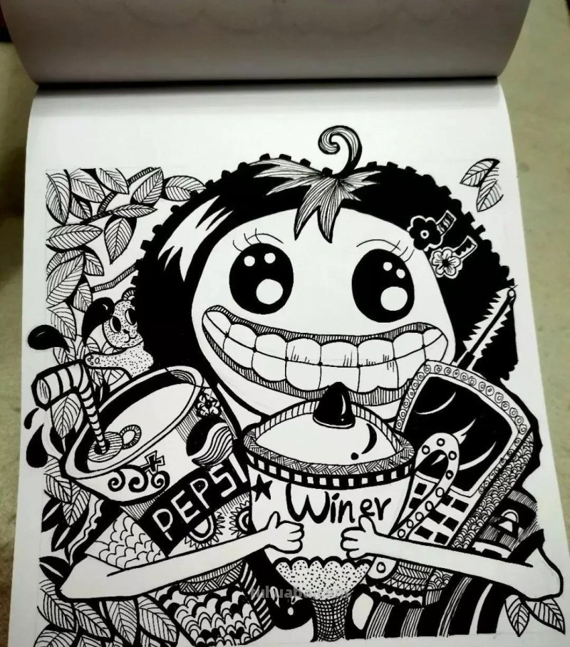 动漫人物，创意素描，黑白彩色线描，组合创意简笔画96张少儿绘画