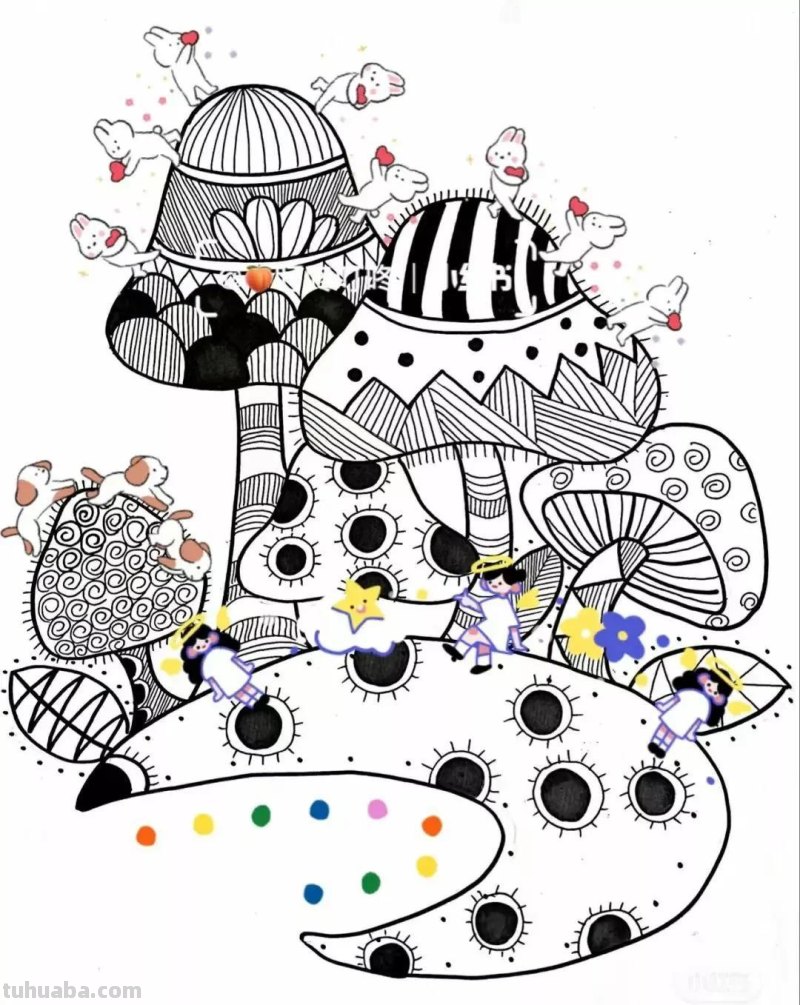 动漫人物，创意素描，黑白彩色线描，组合创意简笔画96张少儿绘画