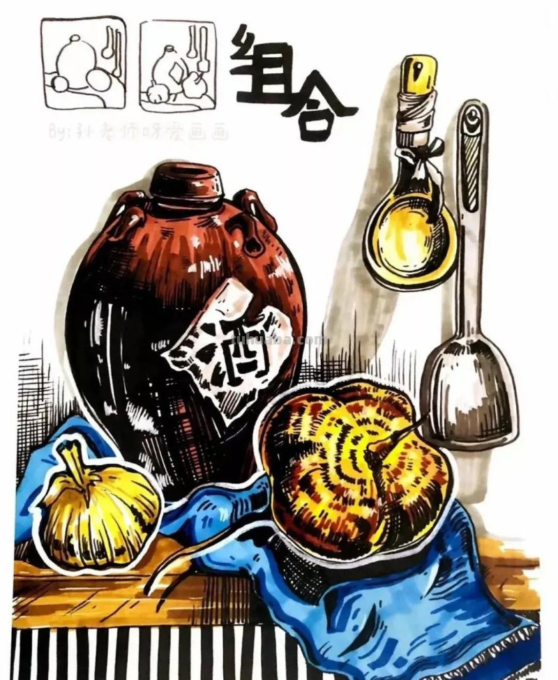 动漫人物，创意素描，黑白彩色线描，组合创意简笔画96张少儿绘画