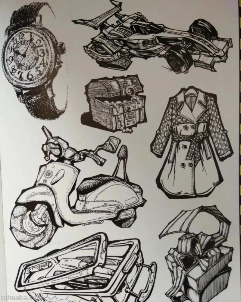 动漫人物，创意素描，黑白彩色线描，组合创意简笔画96张少儿绘画