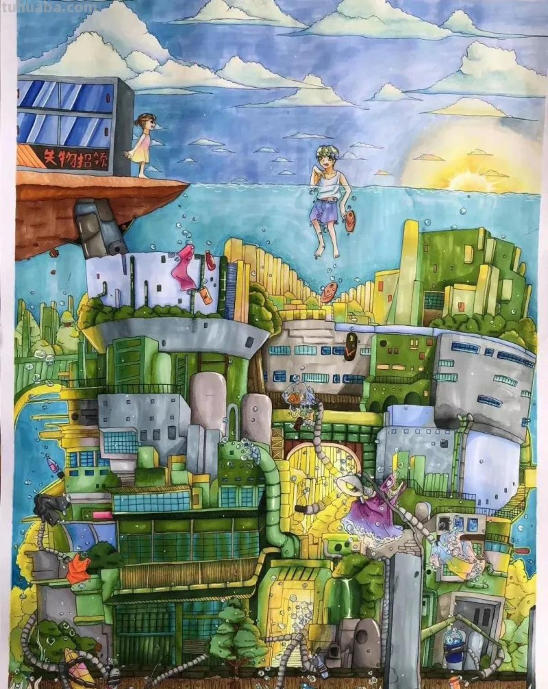 动漫人物，创意素描，黑白彩色线描，组合创意简笔画96张少儿绘画