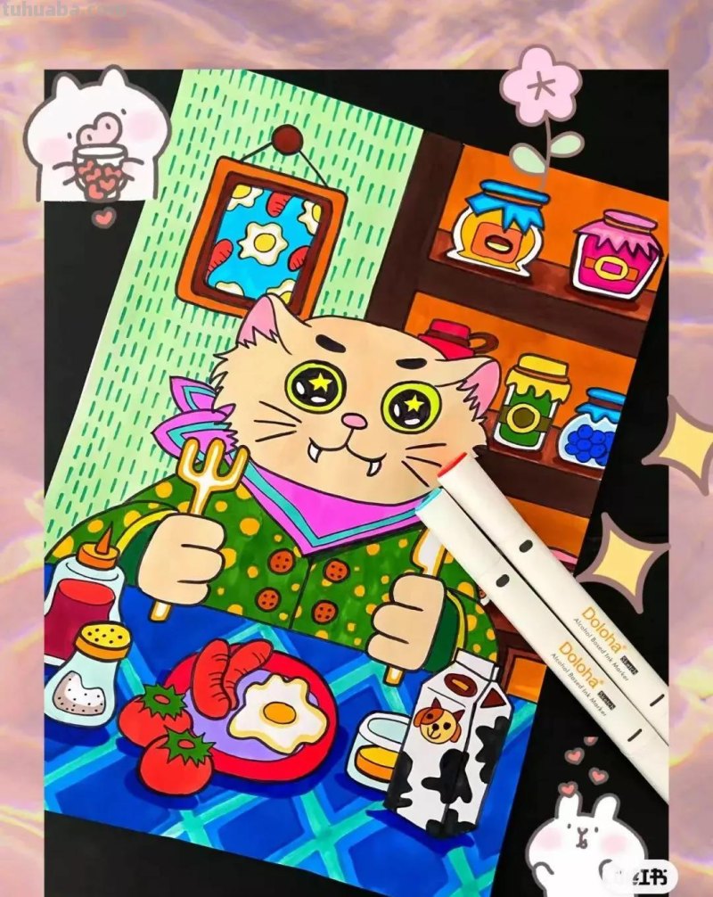 动漫人物，创意素描，黑白彩色线描，组合创意简笔画96张少儿绘画