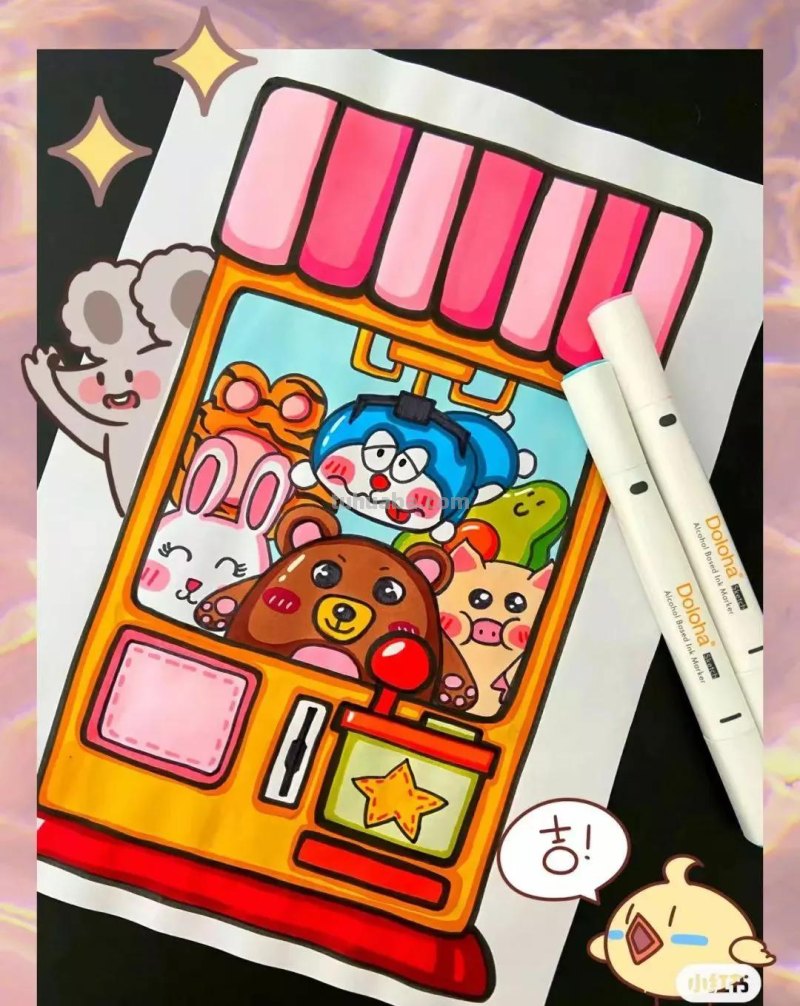 动漫人物，创意素描，黑白彩色线描，组合创意简笔画96张少儿绘画