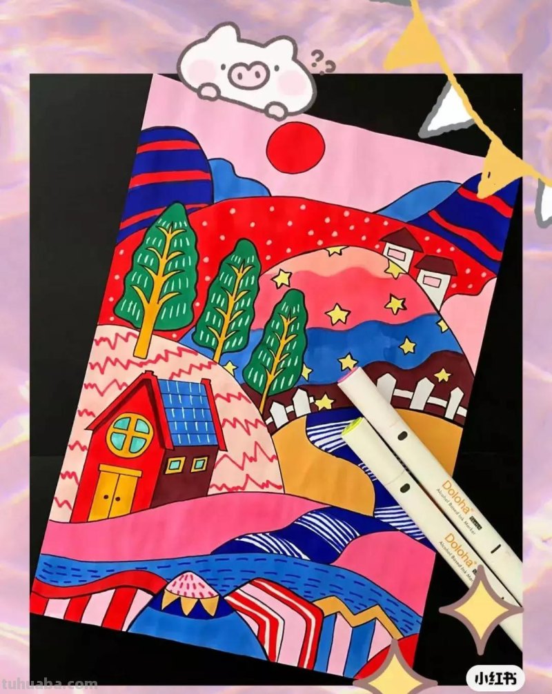 动漫人物，创意素描，黑白彩色线描，组合创意简笔画96张少儿绘画