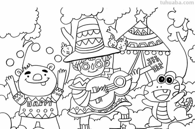 动漫人物，创意素描，黑白彩色线描，组合创意简笔画96张少儿绘画