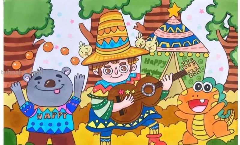 动漫人物，创意素描，黑白彩色线描，组合创意简笔画96张少儿绘画