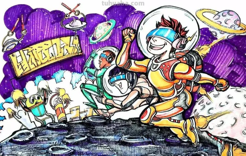 动漫人物，创意素描，黑白彩色线描，组合创意简笔画96张少儿绘画