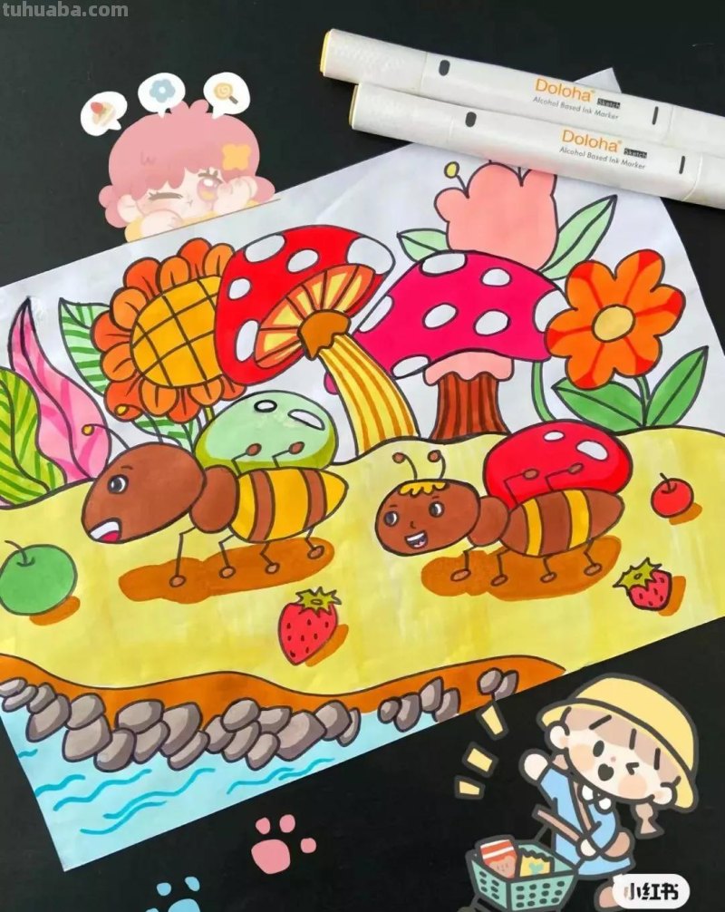 动漫人物，创意素描，黑白彩色线描，组合创意简笔画96张少儿绘画