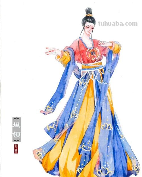 AI绘画国风美女青蓝色服饰第3组，可作为现代汉服设计的思路哦