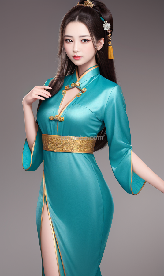 AI绘画国风美女青蓝色服饰第3组，可作为现代汉服设计的思路哦