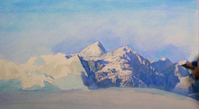 冰山怎么画彩铅简单 彩铅画基础入门教程？