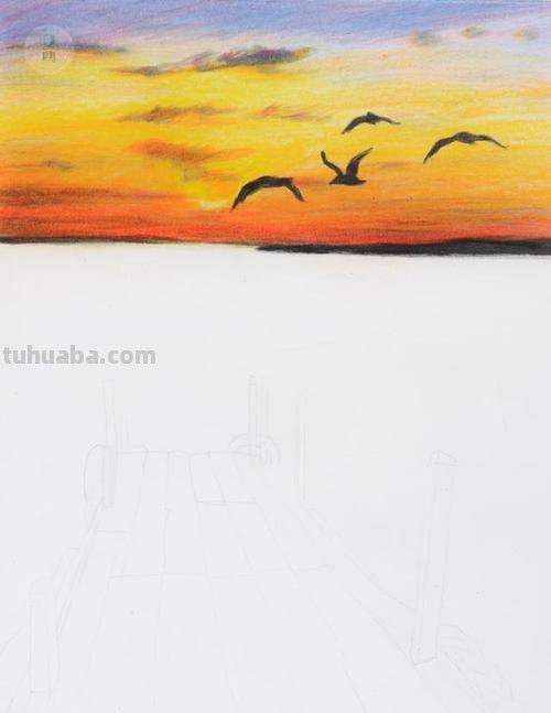 怎么画夕阳落山彩铅 铅笔画太阳下山？