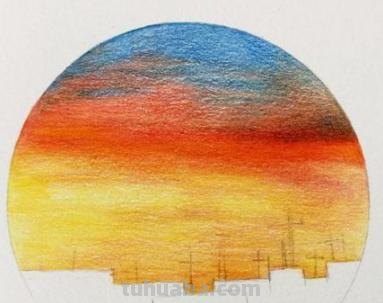 怎么画夕阳落山彩铅 铅笔画太阳下山？