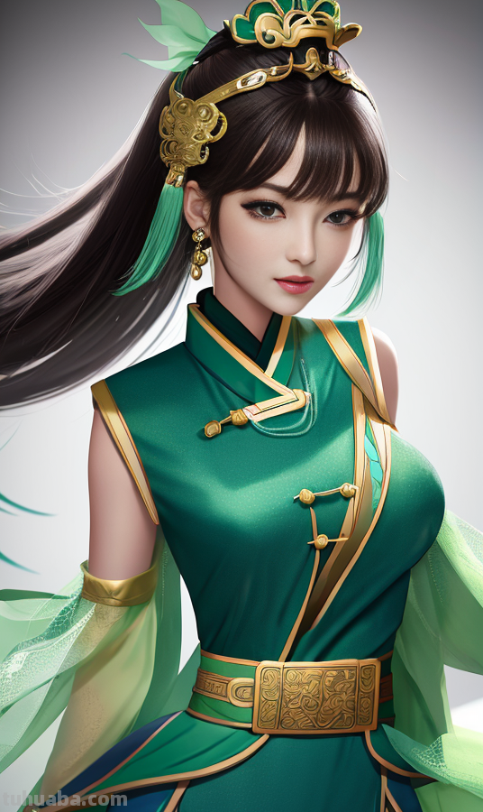 AI绘画国风美女绿色系列服饰第2组，可作为现代汉服设计的思路哦