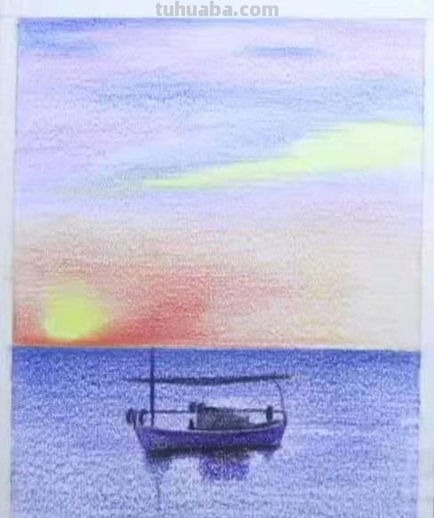 彩铅风景｜江畔黄昏，细腻唯美的彩铅画，简单易学