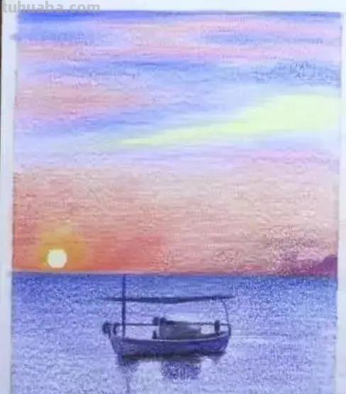 彩铅风景｜江畔黄昏，细腻唯美的彩铅画，简单易学