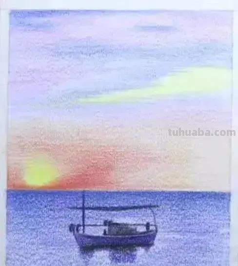 彩铅风景｜江畔黄昏，细腻唯美的彩铅画，简单易学