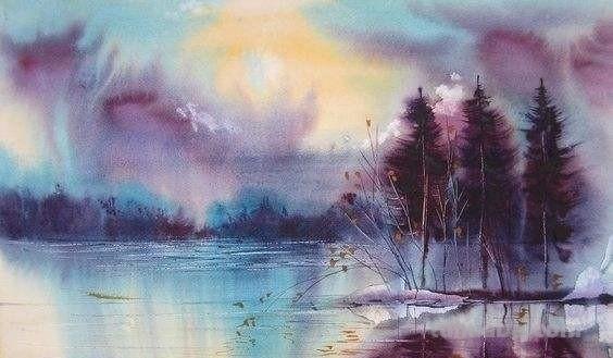 迷人的湖光山色 - 写意风景水彩画欣赏