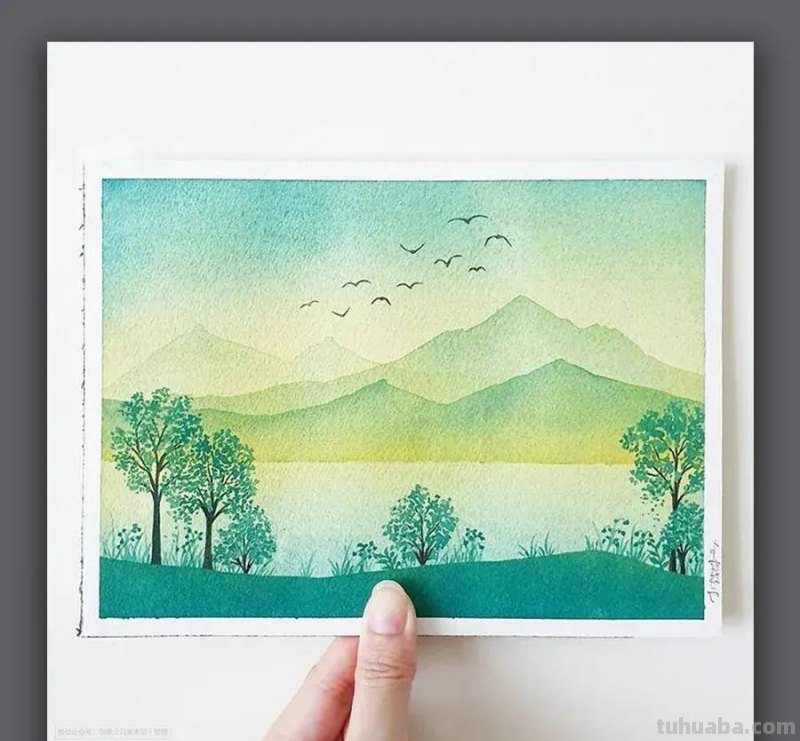 素材｜15例精致简约的水彩风景画，淡淡的色彩太美了