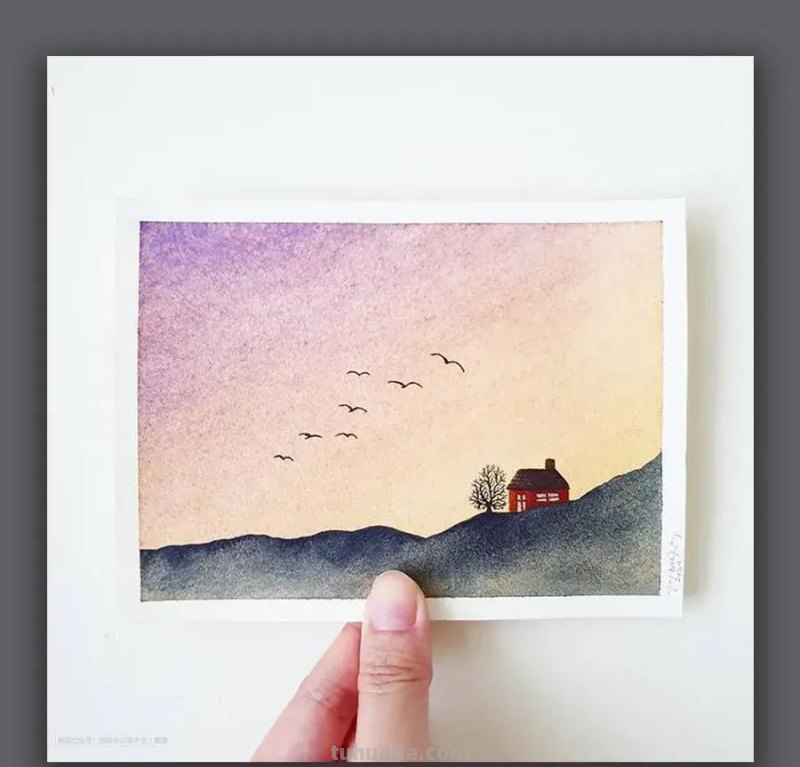 素材｜15例精致简约的水彩风景画，淡淡的色彩太美了