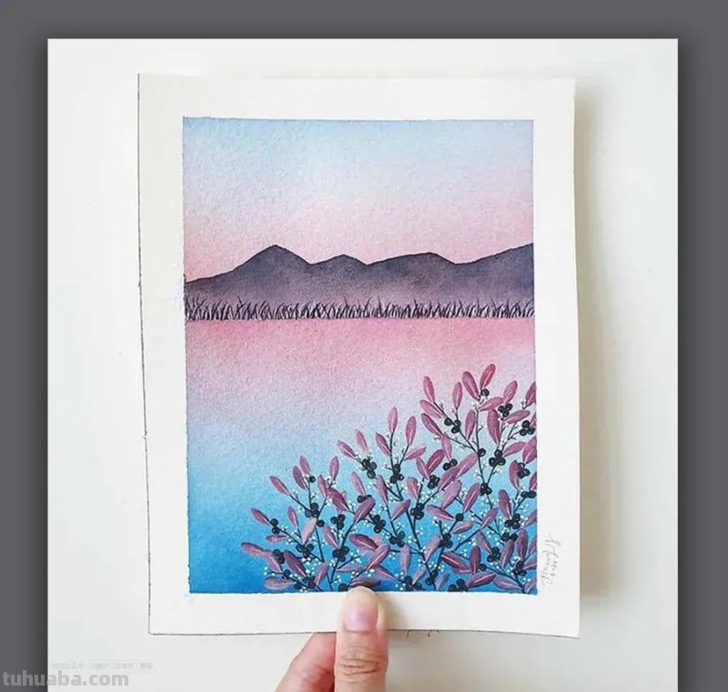 素材｜15例精致简约的水彩风景画，淡淡的色彩太美了