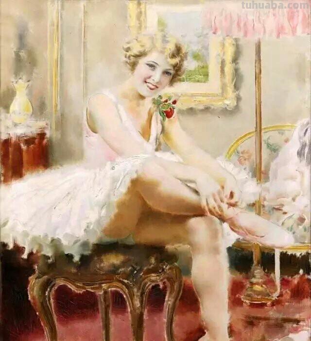 复古女郎 - 捷克画家卢科塔·金里奇人物水彩画欣赏