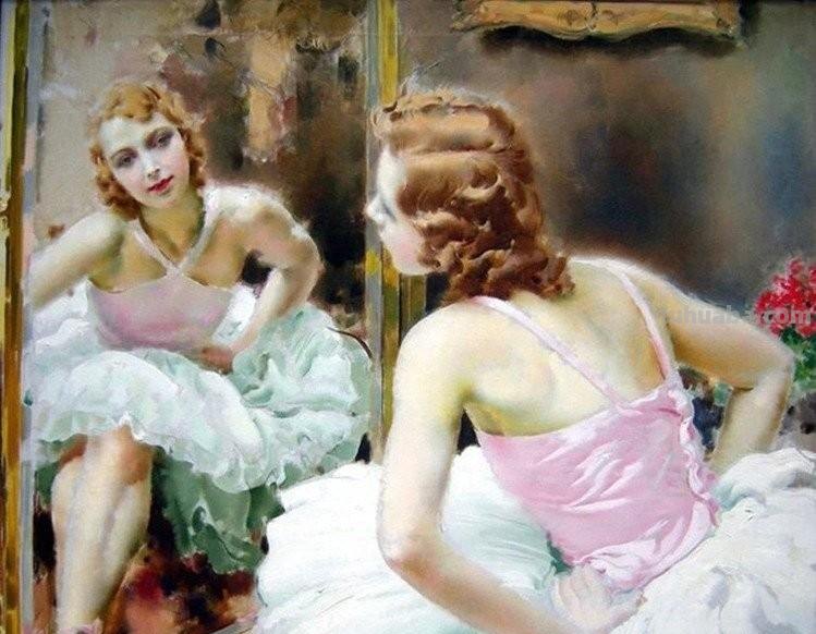 复古女郎 - 捷克画家卢科塔·金里奇人物水彩画欣赏