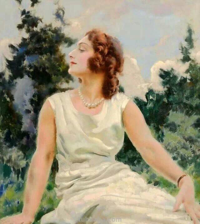 复古女郎 - 捷克画家卢科塔·金里奇人物水彩画欣赏