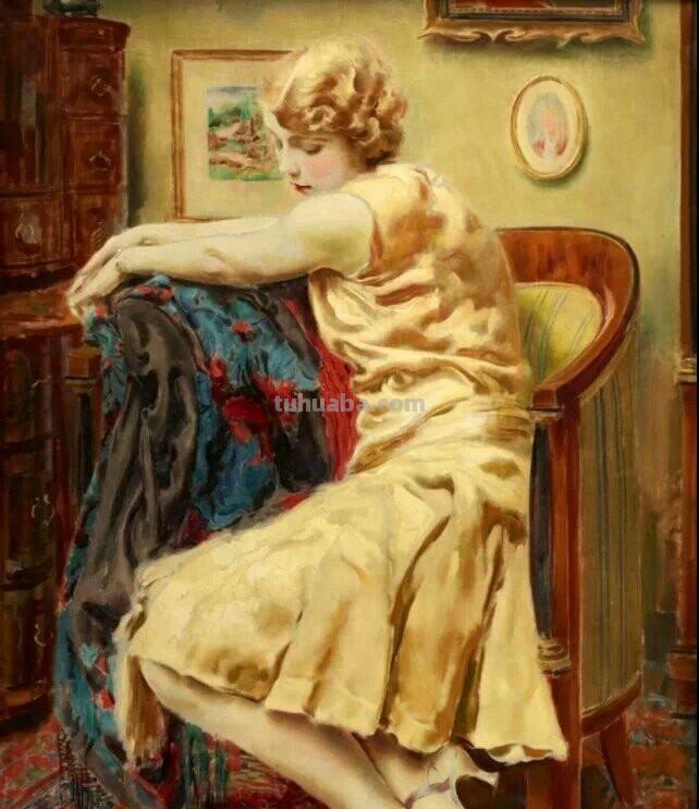 复古女郎 - 捷克画家卢科塔·金里奇人物水彩画欣赏