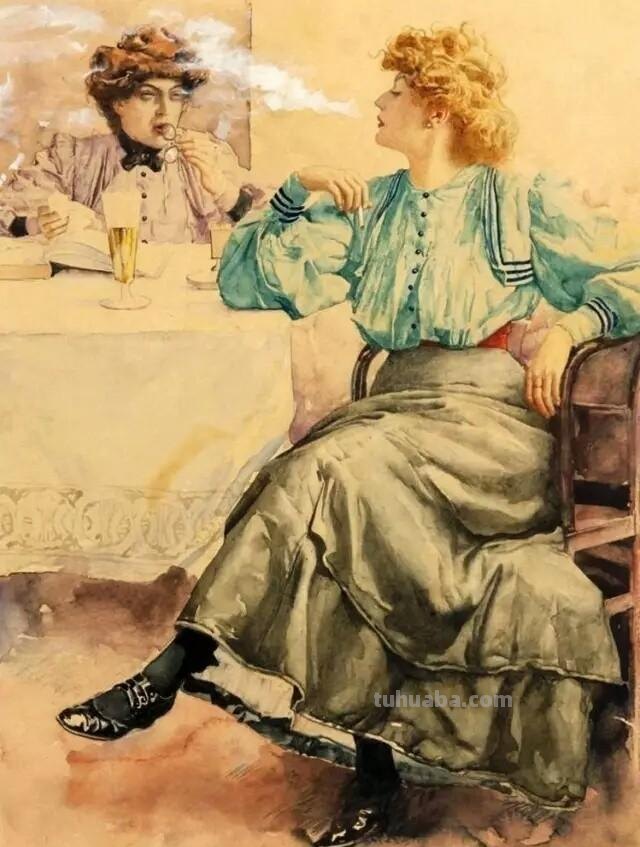 复古女郎 - 捷克画家卢科塔·金里奇人物水彩画欣赏