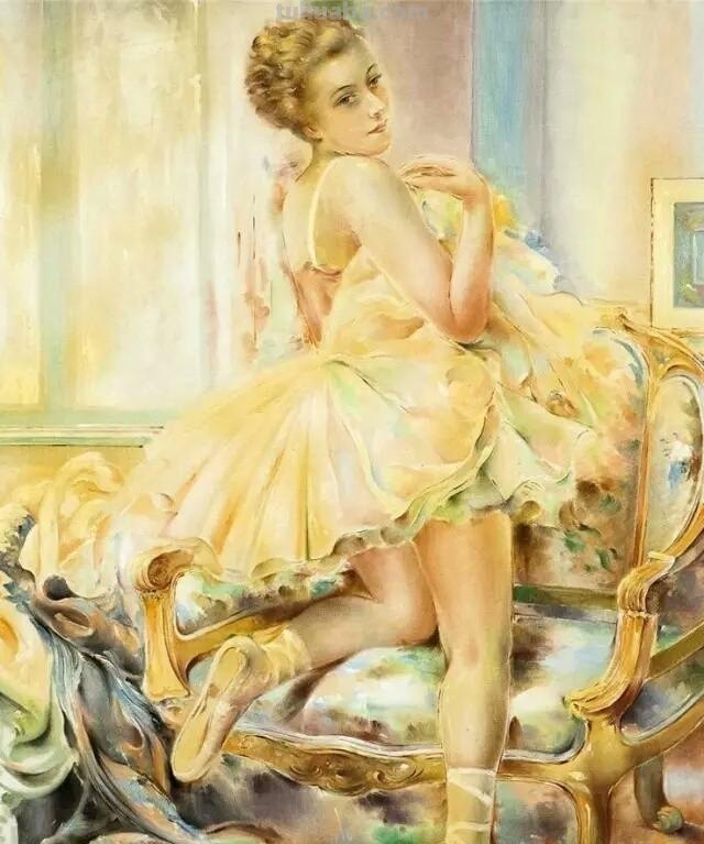 复古女郎 - 捷克画家卢科塔·金里奇人物水彩画欣赏