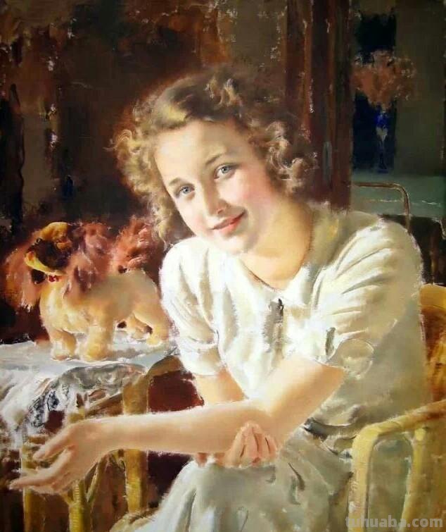 复古女郎 - 捷克画家卢科塔·金里奇人物水彩画欣赏