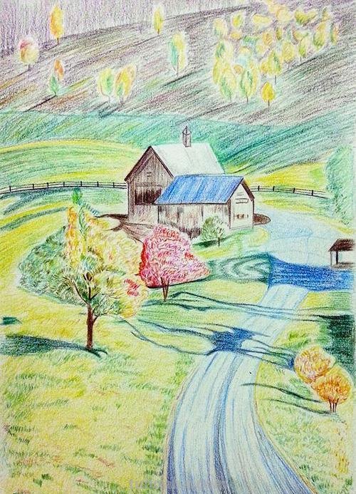 农场怎么画 彩铅图片 怎么用彩铅画出四季花园？