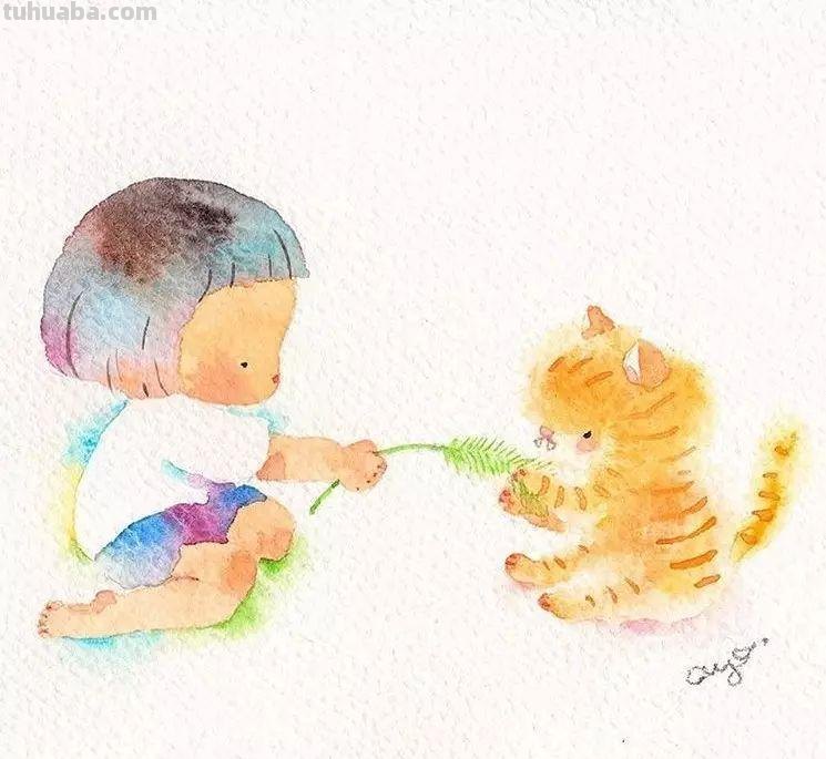 超可爱，超萌的儿童水彩插画，看的人心里暖暖的