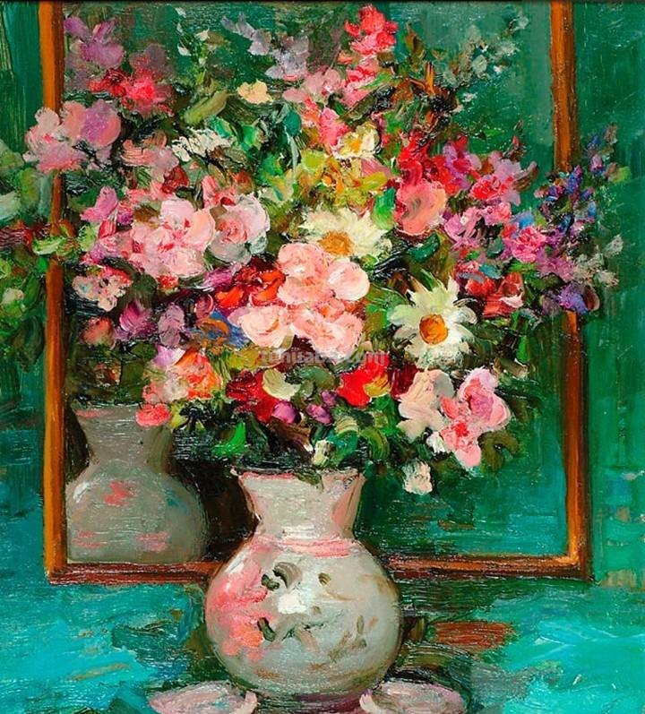 静物花束油画欣赏，法国印象派画家Marcel Dyf