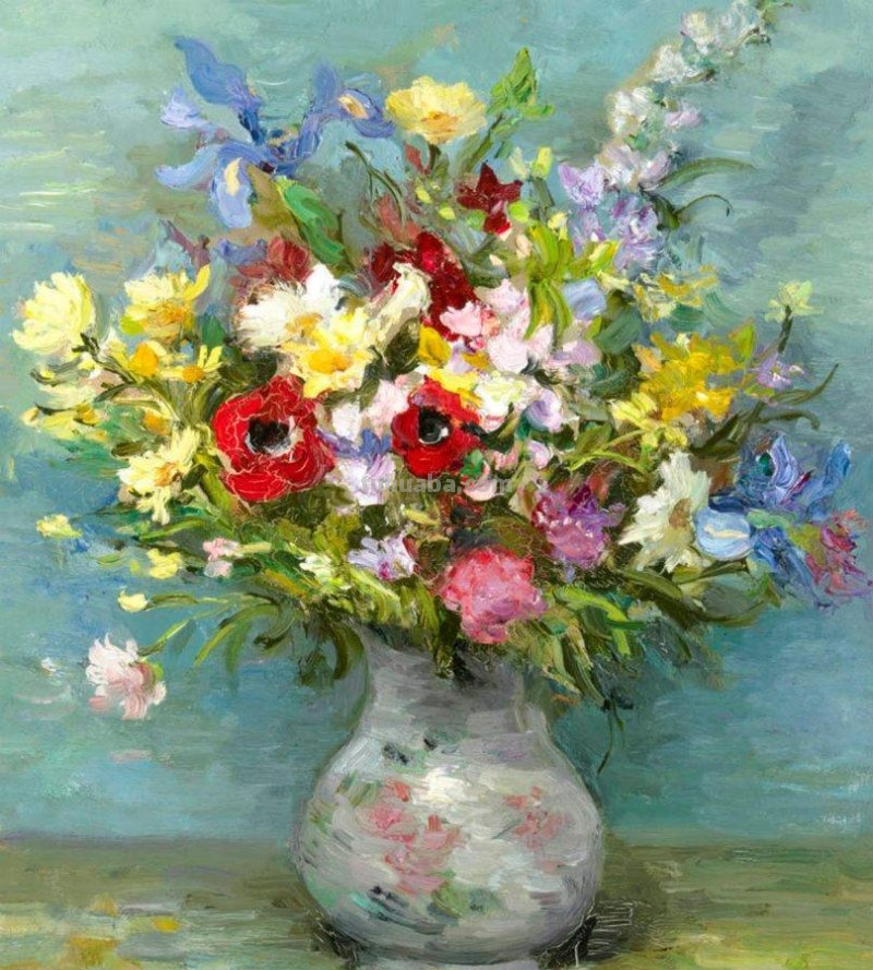 静物花束油画欣赏，法国印象派画家Marcel Dyf