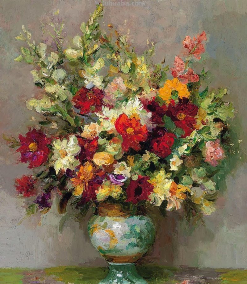 静物花束油画欣赏，法国印象派画家Marcel Dyf