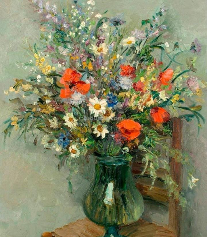 静物花束油画欣赏，法国印象派画家Marcel Dyf