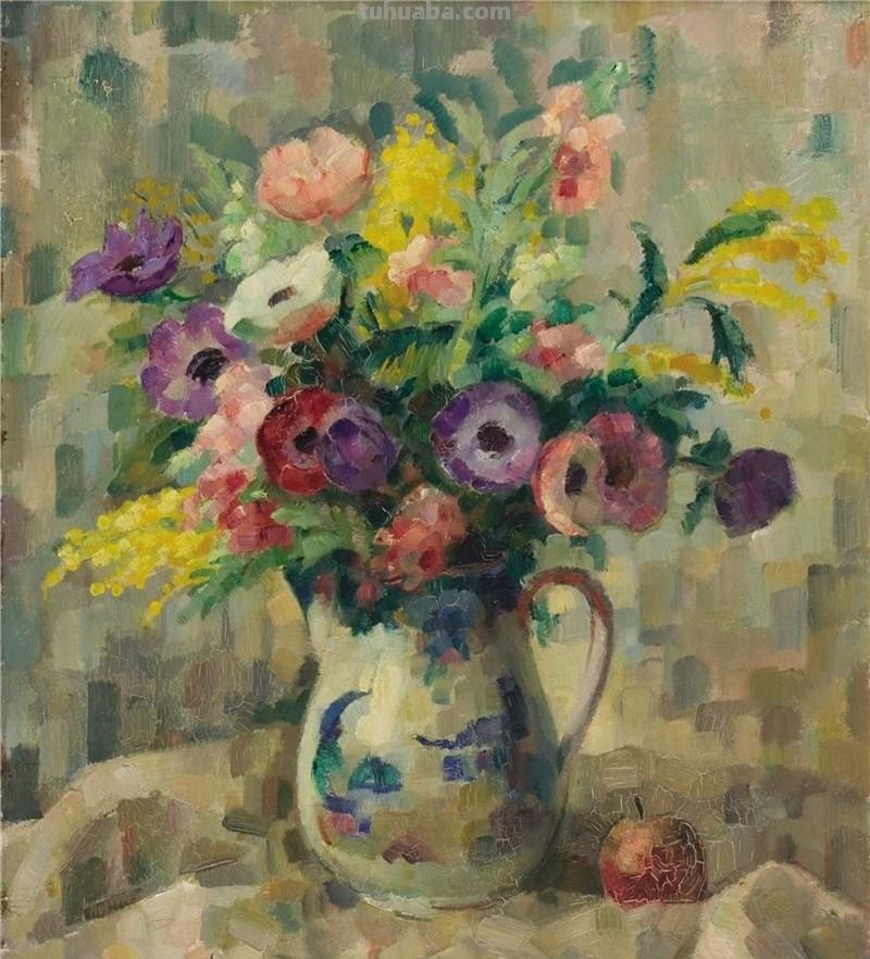 静物花束油画欣赏，法国印象派画家Marcel Dyf
