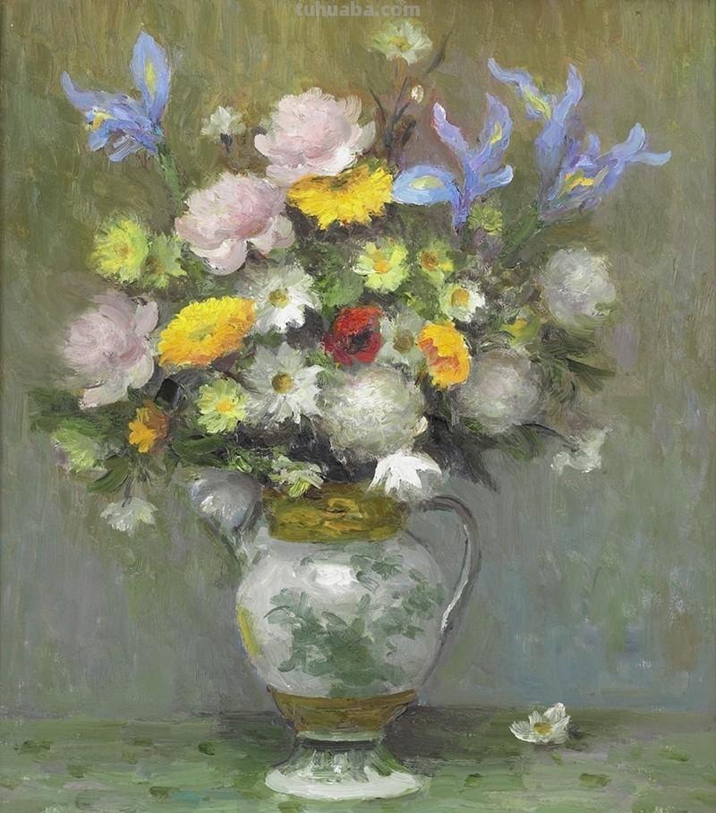 静物花束油画欣赏，法国印象派画家Marcel Dyf