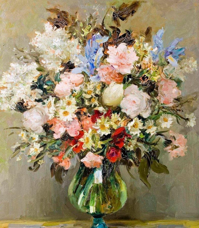 静物花束油画欣赏，法国印象派画家Marcel Dyf