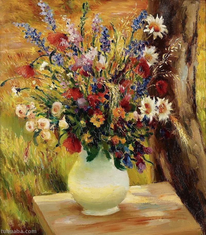 静物花束油画欣赏，法国印象派画家Marcel Dyf