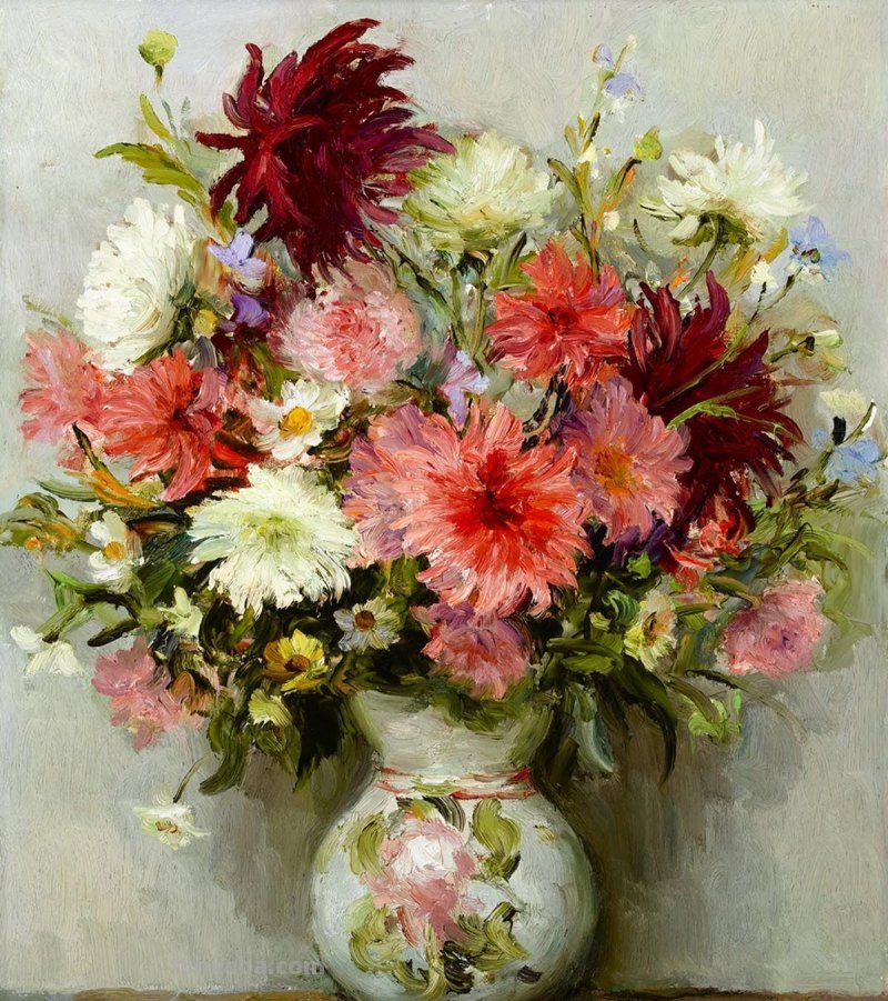 静物花束油画欣赏，法国印象派画家Marcel Dyf