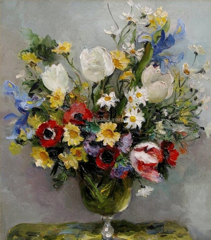 静物花束油画欣赏，法国印象派画家Marcel Dyf